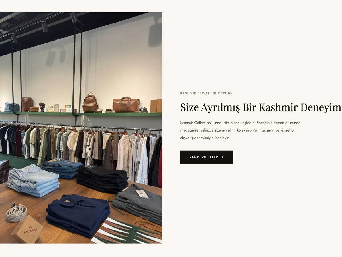 Kashmir Collection web sitesi: mağaza ve koleksiyon görünümü